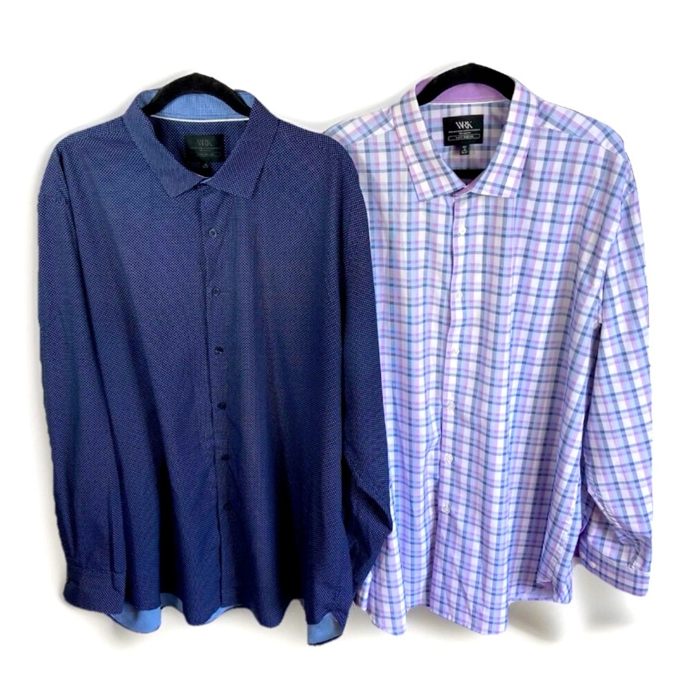WRK 4 Way Stretch Shirts Men’s 19 36/37 lot of 2 button up dress‎ office party